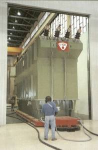 Handling tall transformers on air - through doorways. Moving transformers through dorr ways and into high voltage test